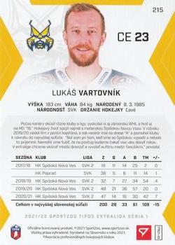 2021-22 SportZoo Tipos Extraliga #215 Lukas Vartovnik Back
