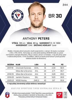 2021-22 SportZoo Tipos Extraliga #244 Anthony Peters Back