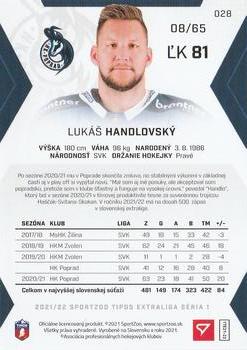 2021-22 SportZoo Tipos Extraliga - Blue #028 Lukas Handlovsky Back