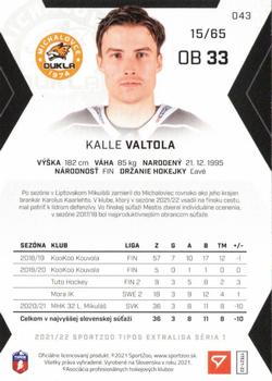 2021-22 SportZoo Tipos Extraliga - Blue #043 Kalle Valtola Back