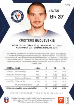 2021-22 SportZoo Tipos Extraliga - Blue #055 Kristers Gudlevskis Back