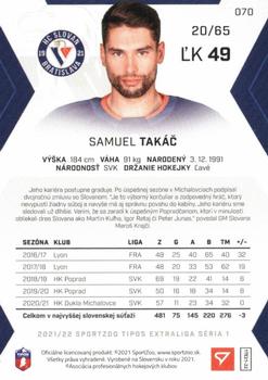 2021-22 SportZoo Tipos Extraliga - Blue #070 Samuel Takac Back