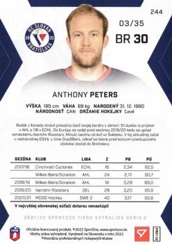 2021-22 SportZoo Tipos Extraliga - Red #244 Anthony Peters Back