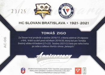 2021-22 SportZoo Tipos Extraliga - Anniversary Celebration Auto #AC-06 Tomas Zigo Back