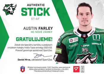 2021-22 SportZoo Tipos Extraliga - Authentic Stick #ST-AF Austin Farley Back