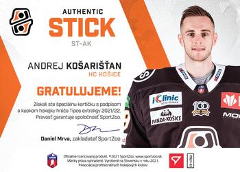 2021-22 SportZoo Tipos Extraliga - Authentic Stick #ST-AK Andrej Kosaristan Back