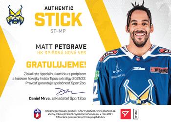 2021-22 SportZoo Tipos Extraliga - Authentic Stick #ST-MP Matt Petgrave Back
