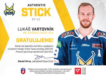 2021-22 SportZoo Tipos Extraliga - Authentic Stick #ST-LV Lukas Vartovnik Back