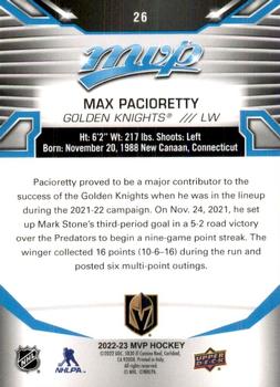 2022-23 Upper Deck MVP #26 Max Pacioretty Back