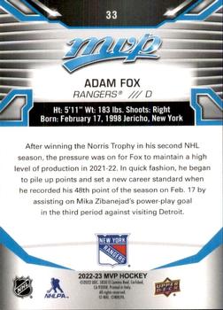 2022-23 Upper Deck MVP #33 Adam Fox Back