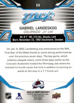 2022-23 Upper Deck MVP #59 Gabriel Landeskog Back