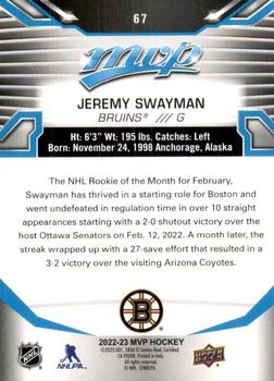2022-23 Upper Deck MVP #67 Jeremy Swayman Back