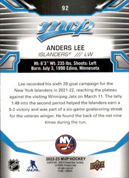 2022-23 Upper Deck MVP #92 Anders Lee Back