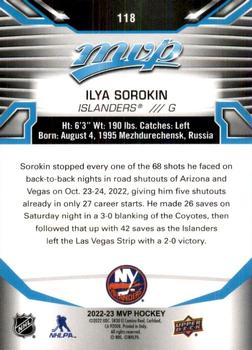 2022-23 Upper Deck MVP #118 Ilya Sorokin Back