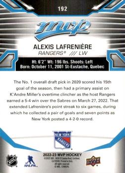 2022-23 Upper Deck MVP #192 Alexis Lafreniere Back