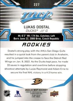 2022-23 Upper Deck MVP #227 Lukas Dostal Back