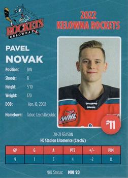 2021-22 Kelowna Rockets (WHL) #9 Pavel Novak Back