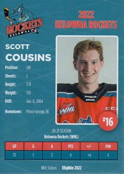 2021-22 Kelowna Rockets (WHL) #12 Scott Cousins Back