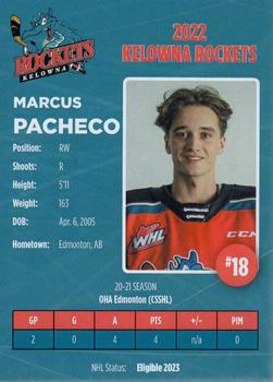 2021-22 Kelowna Rockets (WHL) #14 Marcus Pacheco Back