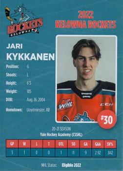 2021-22 Kelowna Rockets (WHL) #24 Jari Kykkanen Back