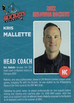 2021-22 Kelowna Rockets (WHL) #26 Kris Mallette Back