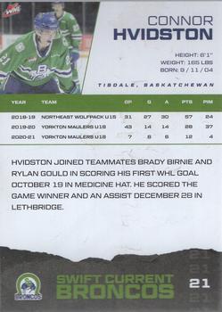 2021-22 Swift Current Broncos (WHL) #NNO Connor Hvidston Back
