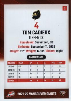 2021-22 Vancouver Giants (WHL) #2 Tom Cadieux Back