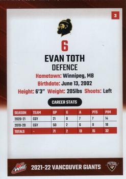 2021-22 Vancouver Giants (WHL) #3 Evan Toth Back