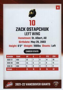 2021-22 Vancouver Giants (WHL) #6 Zack Ostapchuk Back
