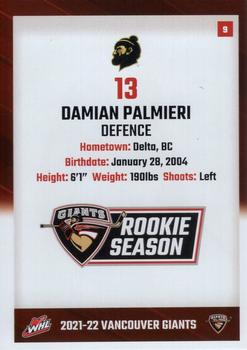 2021-22 Vancouver Giants (WHL) #9 Damian Palmieri Back