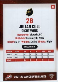 2021-22 Vancouver Giants (WHL) #19 Julian Cull Back