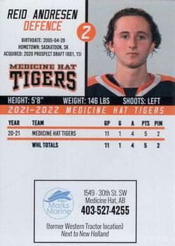2021-22 Medicine Hat Tigers (WHL) #NNO Reid Andresen Back