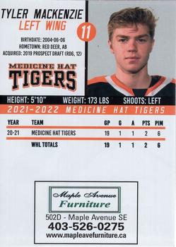 2021-22 Medicine Hat Tigers (WHL) #NNO Tyler MacKenzie Back