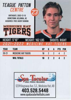 2021-22 Medicine Hat Tigers (WHL) #NNO Teague Patton Back
