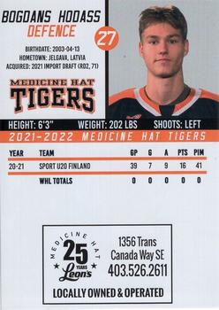 2021-22 Medicine Hat Tigers (WHL) #NNO Bogdans Hodass Back