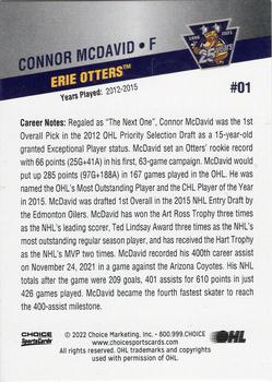 2021-22 Choice Erie Otters (OHL) 25th Anniversary #1 Connor McDavid Back