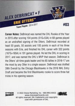 2021-22 Choice Erie Otters (OHL) 25th Anniversary #3 Alex DeBrincat Back