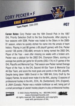 2021-22 Choice Erie Otters (OHL) 25th Anniversary #7 Cory Pecker Back