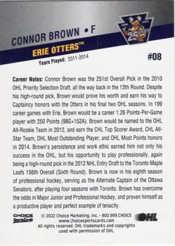 2021-22 Choice Erie Otters (OHL) 25th Anniversary #8 Connor Brown Back