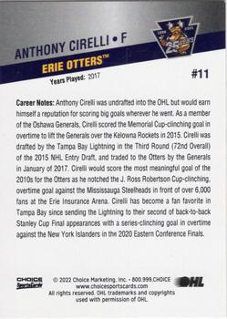 2021-22 Choice Erie Otters (OHL) 25th Anniversary #11 Anthony Cirelli Back
