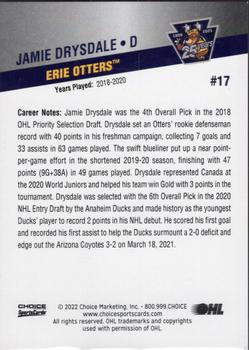 2021-22 Choice Erie Otters (OHL) 25th Anniversary #17 Jamie Drysdale Back
