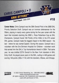 2021-22 Choice Erie Otters (OHL) 25th Anniversary #18 Chris Campoli Back