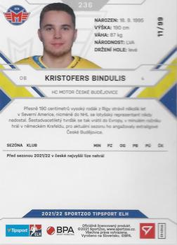 2021-22 SportZoo Tipsport ELH - Blue #236 Kristofers Bindulis Back