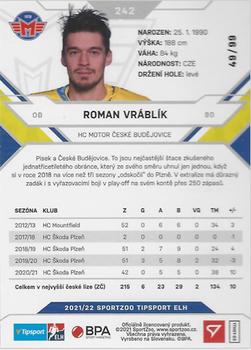 2021-22 SportZoo Tipsport ELH - Blue #242 Roman Vrablik Back