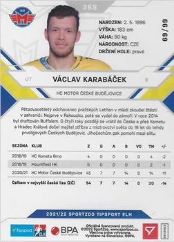 2021-22 SportZoo Tipsport ELH - Blue #369 Vaclav Karabacek Back