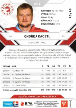 2021-22 SportZoo Tipsport ELH - Red #001 Ondrej Kacetl Back