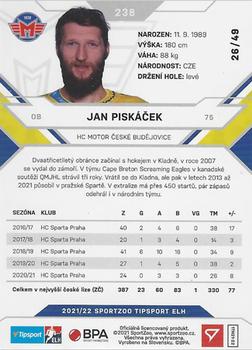 2021-22 SportZoo Tipsport ELH - Red #238 Jan Piskacek Back