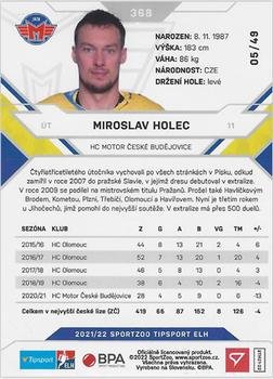 2021-22 SportZoo Tipsport ELH - Red #368 Miroslav Holec Back