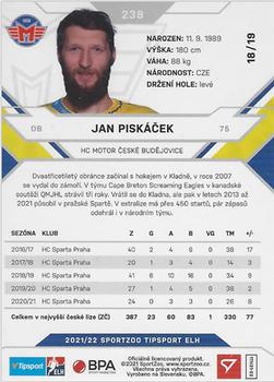 2021-22 SportZoo Tipsport ELH - Gold #238 Jan Piskacek Back