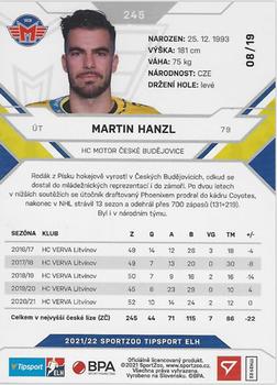 2021-22 SportZoo Tipsport ELH - Gold #245 Martin Hanzl Back